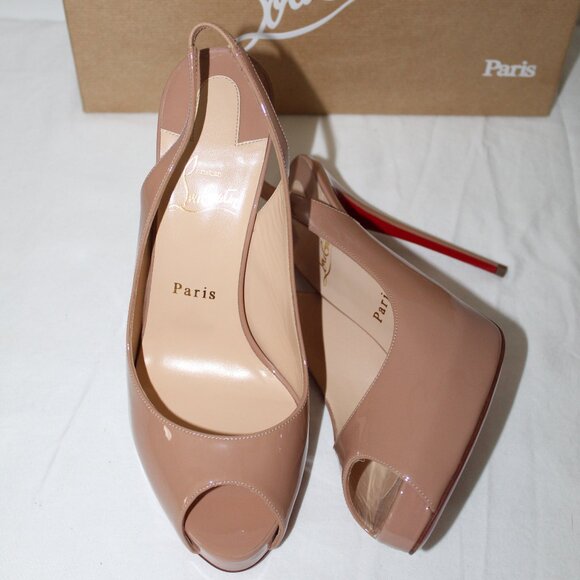 NWB Christian Louboutin New Very Prive Patent Leather Blush Peep Toe Pumps 39 - Picture 2 of 6